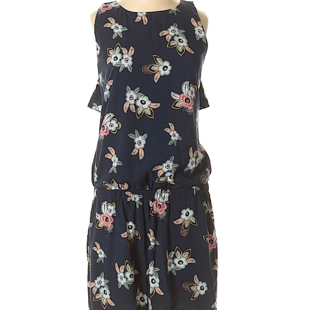 Loft Navy Floral Ruffle Romper XXS